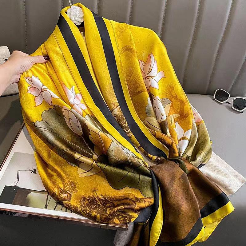 2024 Stilfull koreansk silkescarf för kvinnor - Mångsidig brokadscarf sjal för vår och höst.