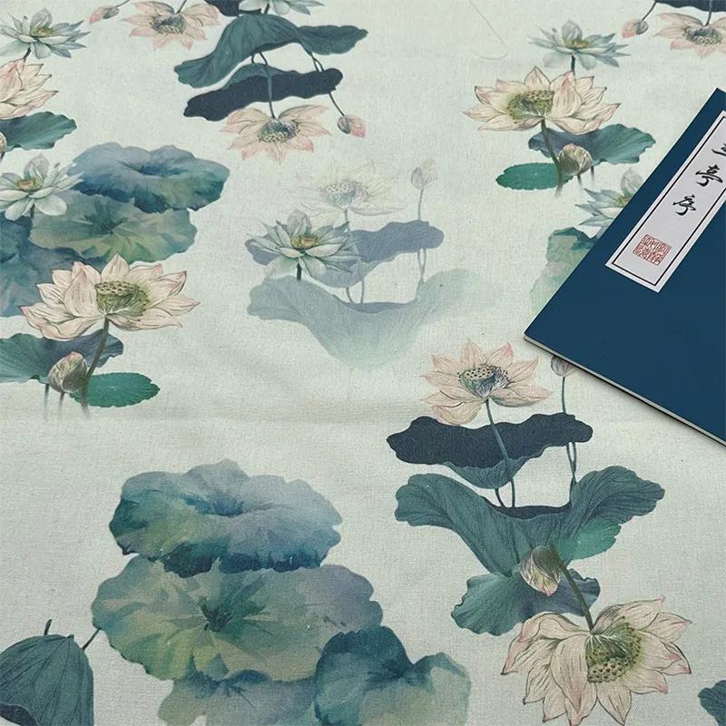 0.5m/1m/2m Encrypted Cotton Linen Retro Chinese Ink Style Fabric For Decorative Cloth Tablecloths Curtains Handmade DIY Fabric
