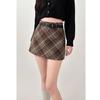 High-Waisted Plaid Slit Skirt - Plus Size Korean Style Retro Slimming Women's Fashion 2025 Autumn