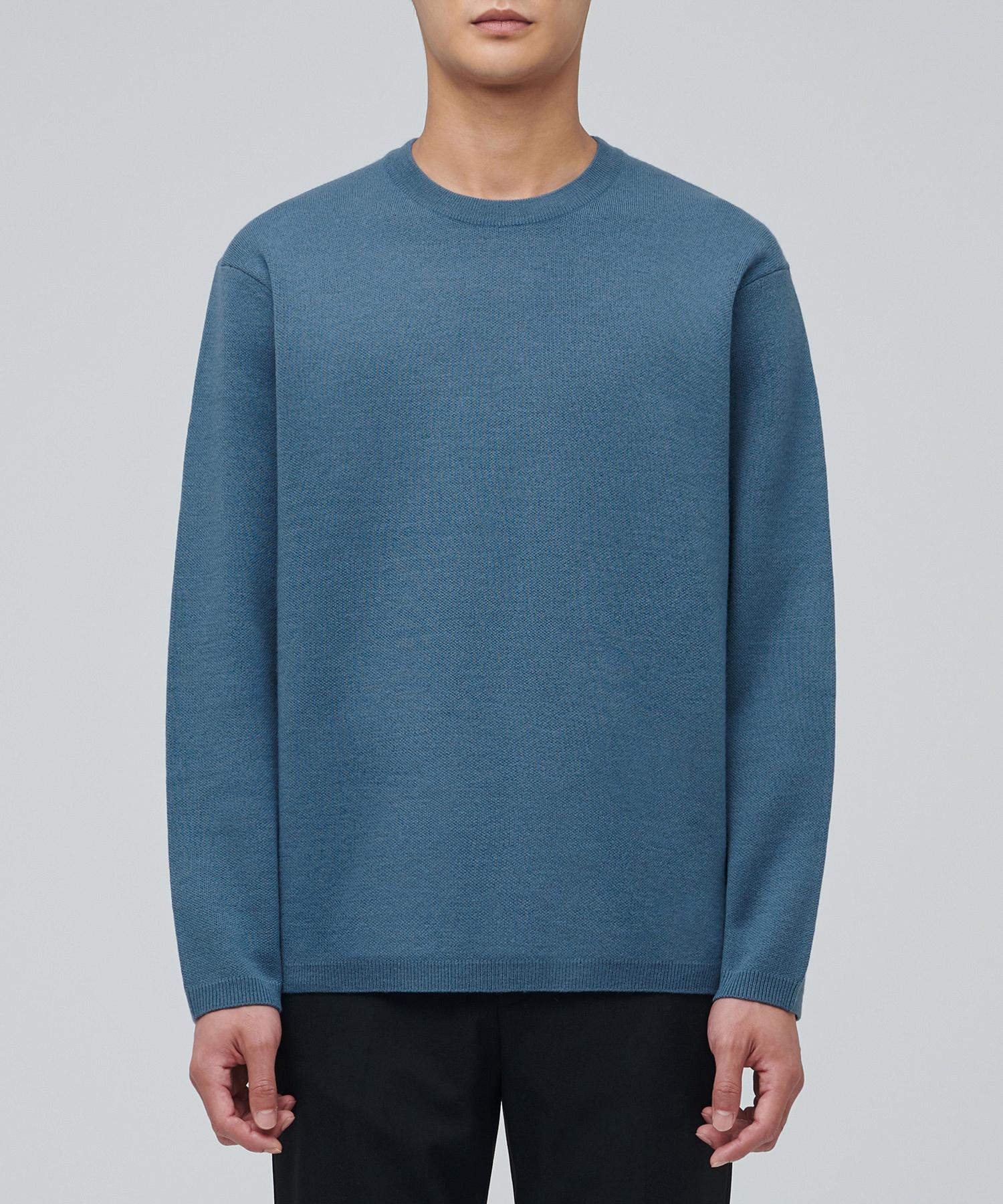 Musinsa Standard Minimal Crew Neck Knit [Dusty Blue] Sky Blue/2Xl