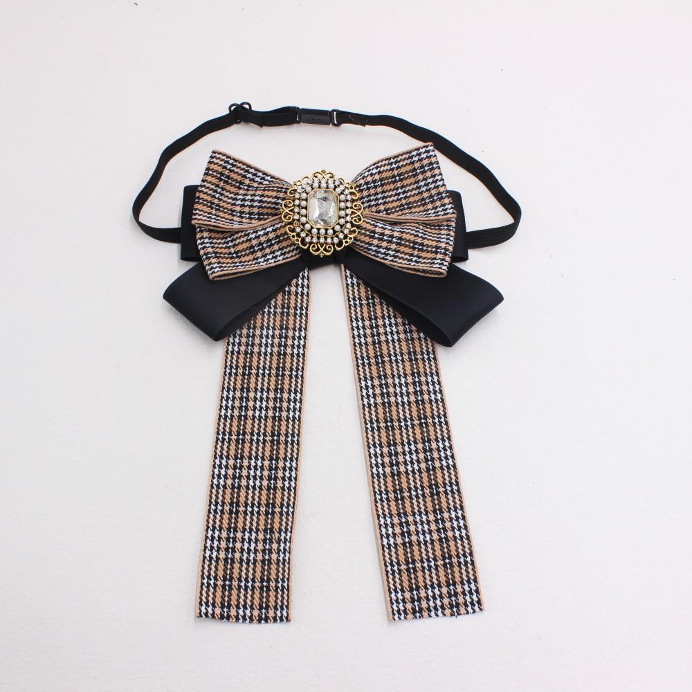 Preppy Houndstooth Bow Tie Flower Lapel Shirt for Women - TS326