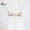 Decorative Curtain Buckle Magnetic Tieback, Cotton Linen Rope Holdback with Wood for Non-damaging Wall Tie Drapes, Backs Bedroom, Boho Room, Nursery,