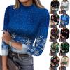 Damen Slim Fit T-Shirt Mode Lässig Weihnachts-Druck Rundhals Pullover 3/4-Ärmel Oberteil
