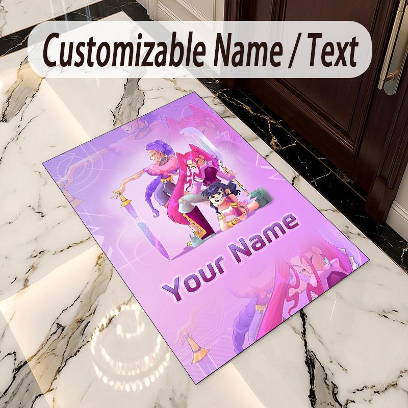 Crystal Velvet Rug Kpop Demon Hunters Print Custom Name Text Floor Mat Home Decor