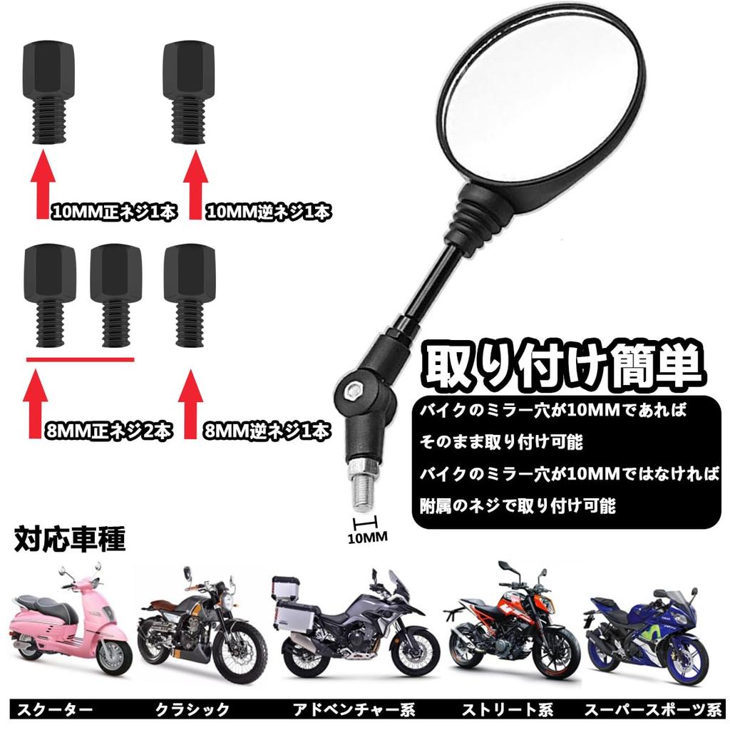solaay Motorcycle Mirror, 0.3 inch (8 mm), 0.4 inch (10 mm), 5 x Reverse