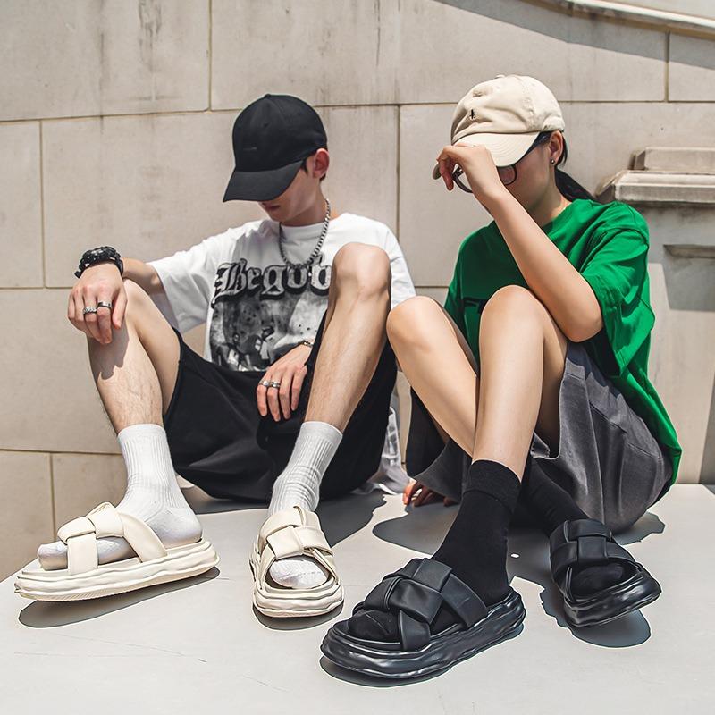 3022 summer slippers men's dissolved bottom outer wear original niche design thick-soled non-slip beach shoes men