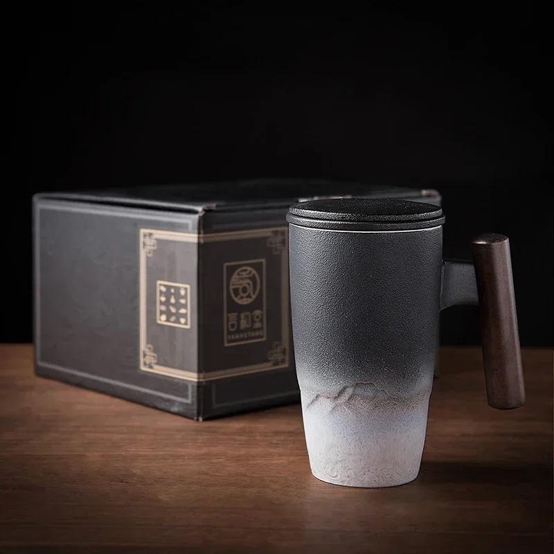 Kreativer Retro-Becher Keramik Große Teetasse Kaffee Handgefertigte Keramikbecher Tassen und Becher Geschäftsgeschenk-Set