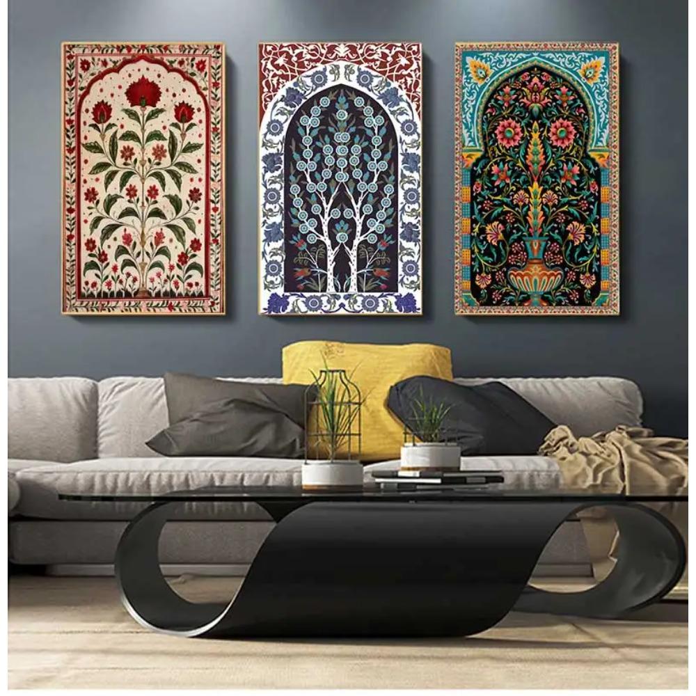 Turkish Tile Tree of Life Watercolor Painting Prints Traditional Ottoman Floral Wall Art Picture Canvas Poster Home Decor