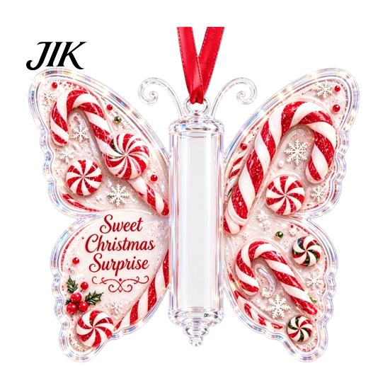 Transparenter Acryl-Weihnachtsanhänger Geldhalter-Schmuckstück, Bargeld-Hänge-Dekoration mit Vintage-Feiertags-Überraschung Schmetterlingsdruck, Partyzubehör