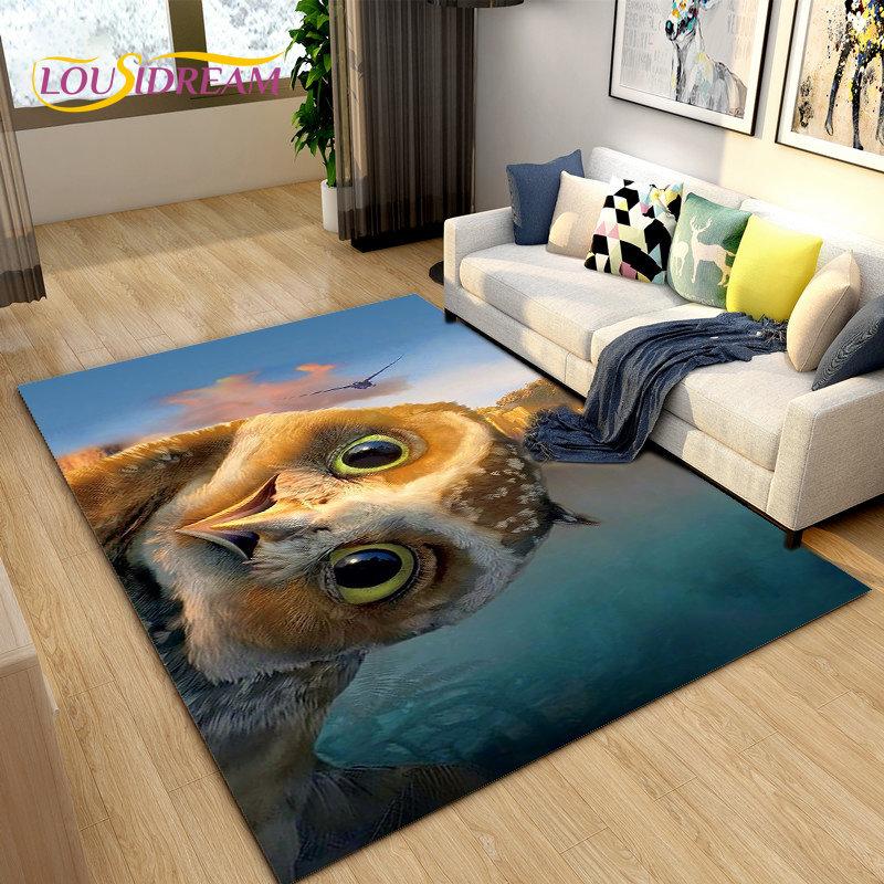 3D Cartoon Cute Owl Area Rug,Carpet Rug for Home Living Room Children's Bedroom Sofa Doormat Decor,Kitchen Non-slip Floor Mat