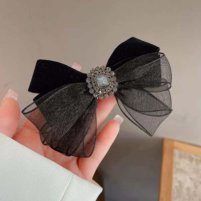 Neue Mode Schwarze Netzschleife Haarnadel Damen Retro Einfach Hinterkopf Strass Federklemme Seitenklemme Haaraccessoires