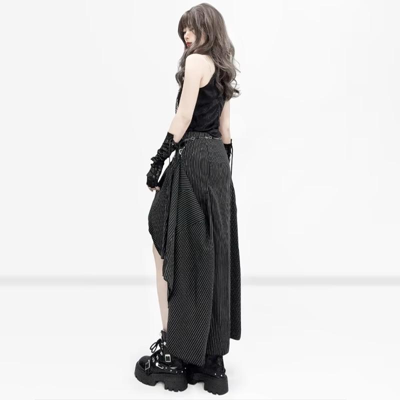Reddachic Black Striped Suit Skirt Grunge Retro 3-Way Fishtail High-Low Maxi Long Train Skirt Gothic Woman Alternative Clothes