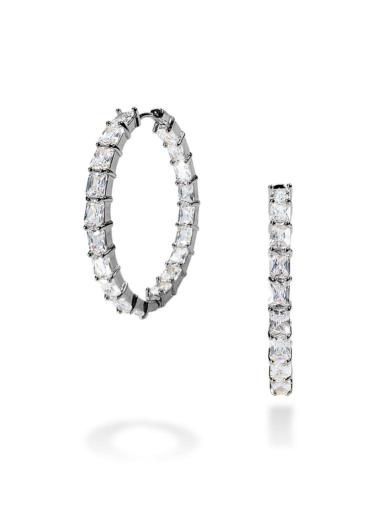 Macier Baguette One-Touch Earrings (Dark Silver)