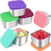 Portable Square Stainless Steel Snack Box with Silicone Lid for Kids