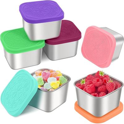 Portable Square Stainless Steel Snack Box with Silicone Lid for Kids