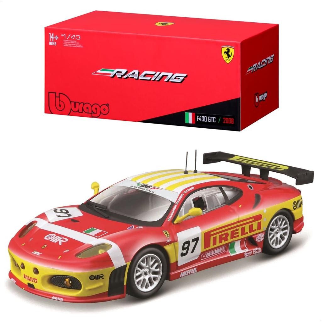 Bburago Scale Ferrari F430 GTC 2008 Race Sports Car Diecast Model Car Finished Product 1/43 #97 Red/Yellow / 18-36303