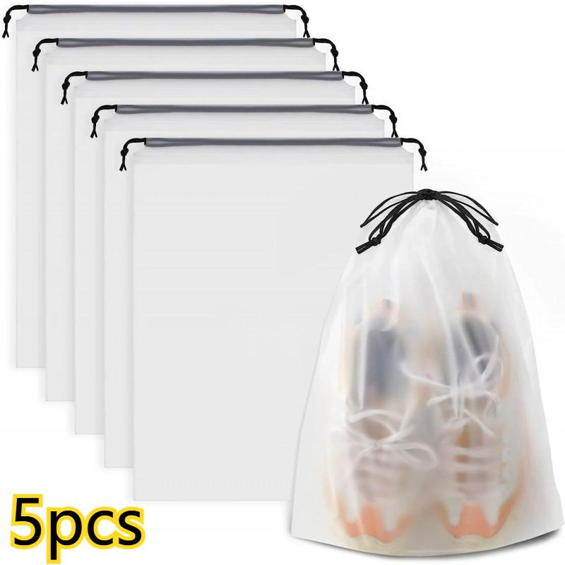 5/10 шт. Мешки на шнурке для хранения обуви, Водонепроницаемая дорожная косметичка, Мешки для хранения мелочей и полотенец, Портативный прозрачный пластиковый пакет 30x40cm