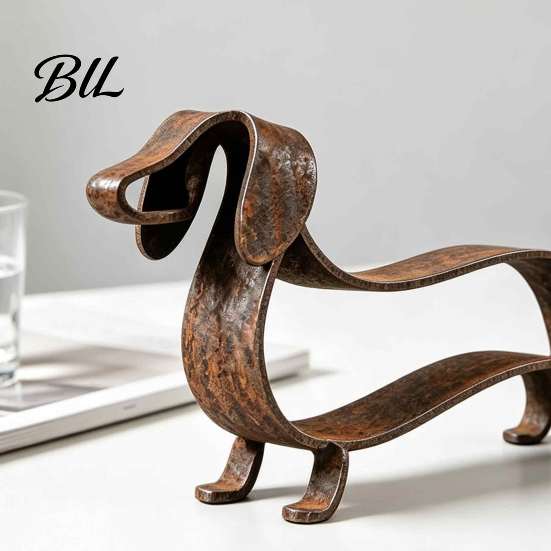 Decorative Dog Statues for Patio Rustic Dachshund Metal Sculpture, Minimalist Line Art Iron Statue, Vintage Modern Home Office Desk Accents