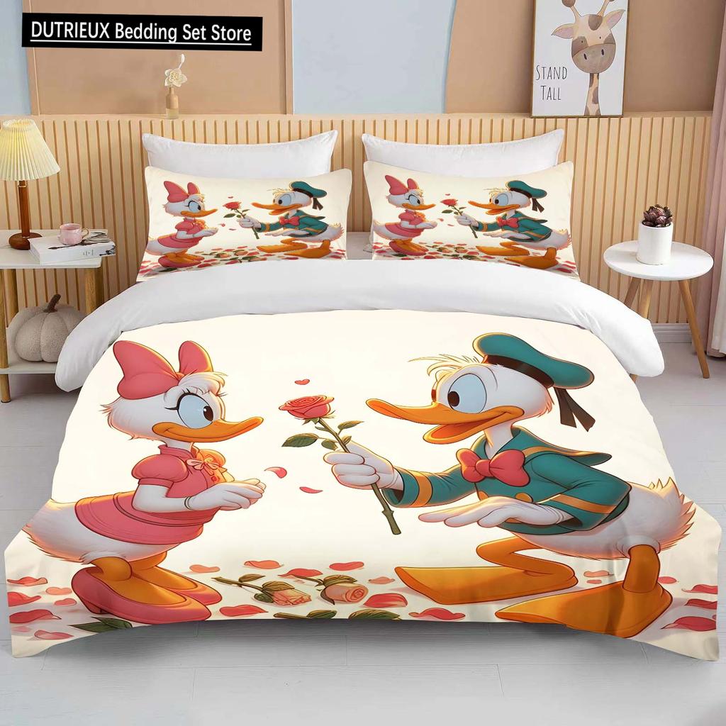 Collezione Biancheria da Letto Morbida Stampata con Paperino e Paperina Disney Copripiumino Cartone Animato Piumone Federa Bambini Ragazzi Ragazze Adulti Regalo King
