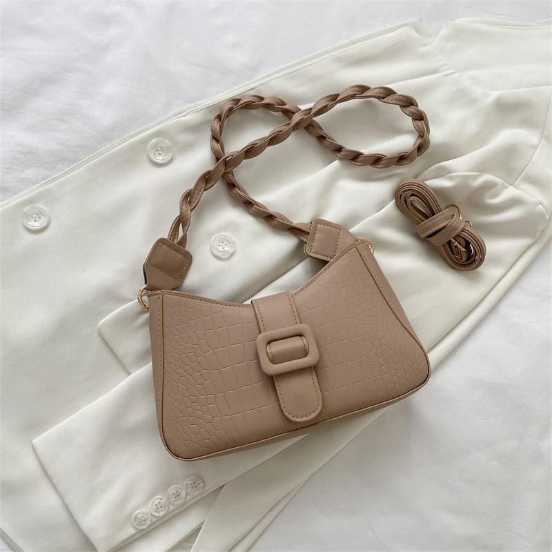 Fashionable Small Square Bag Shoulder Crossbody Bag Crocodile Pattern Solid Color Armpit Bag хаки