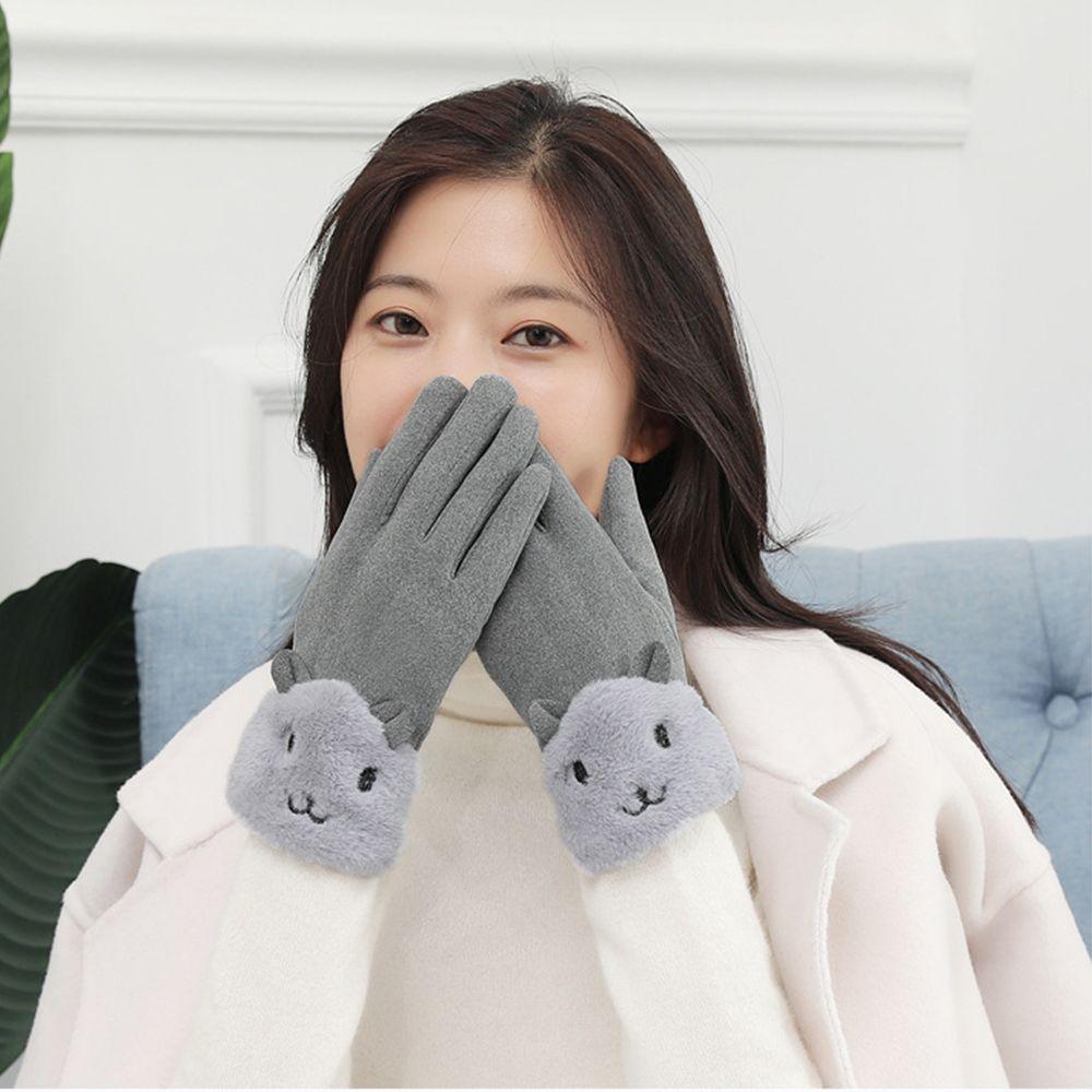 Winter Point Finger Outdoor Plus Fleece  Gloves Women Gloves Suede Korean Style Mittens