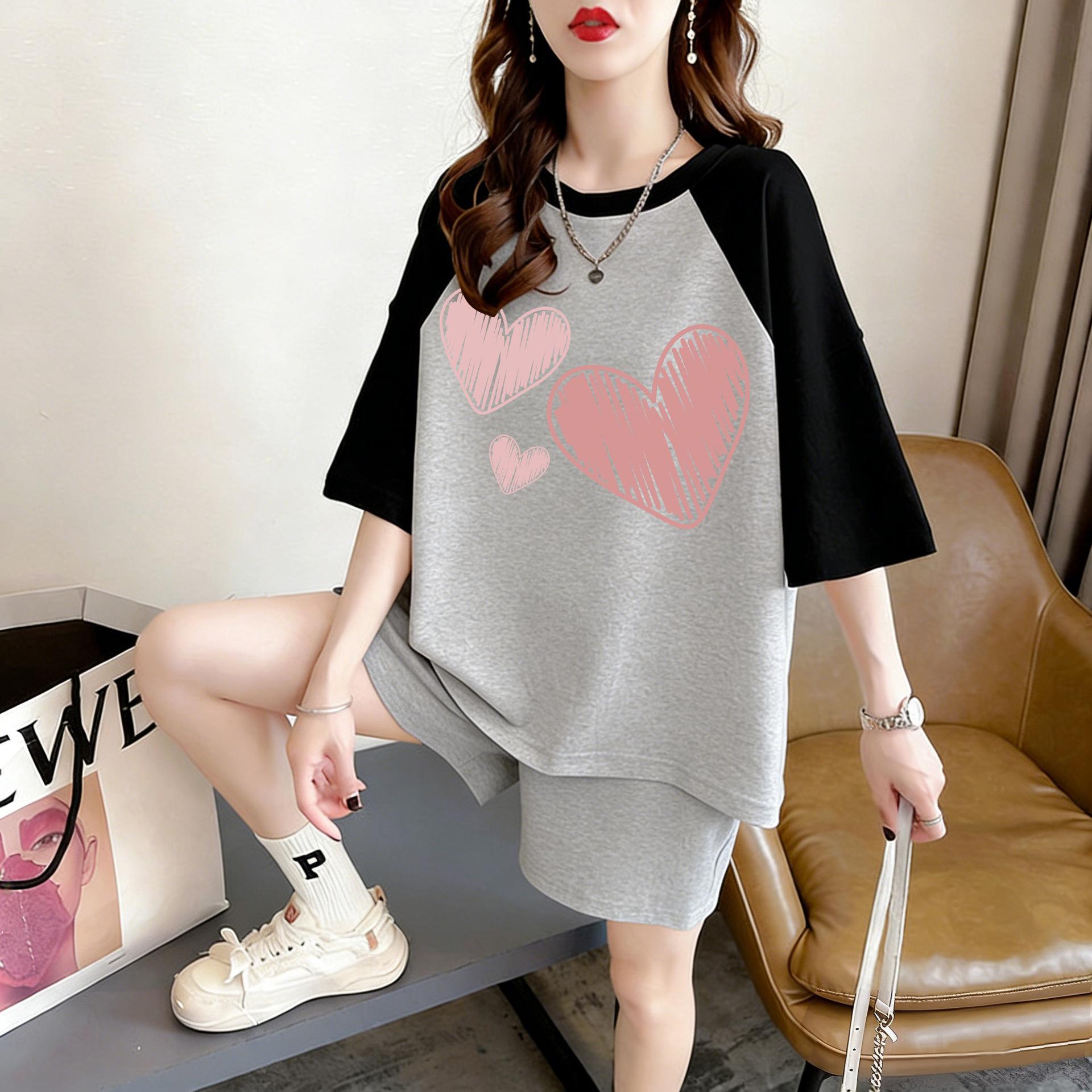 

2026 Women s Trendy Cotton Color Block Short Sleeve T-shirt: Slimming, Age-Reducing Summer Top 2XL світло-сірий колір/чорний
