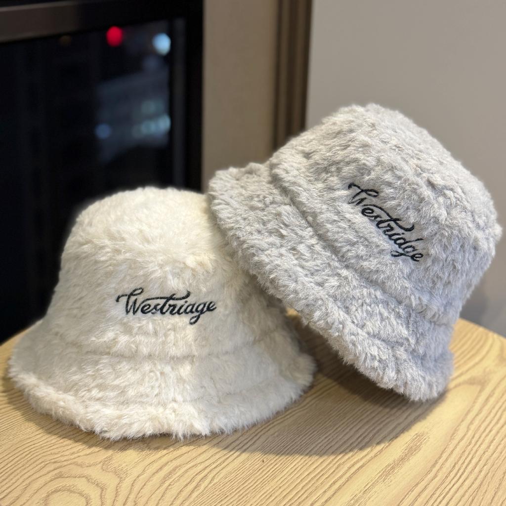 Korean Version English Embroidered Plush Fisherman Hat for Women Winter Warm Windproof Ear Protection Thickened Basin Hat Showing Face and Trend