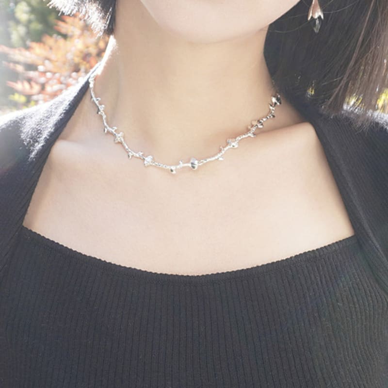 LAYOVV [Silver925] Flower chain choker necklace_Silver