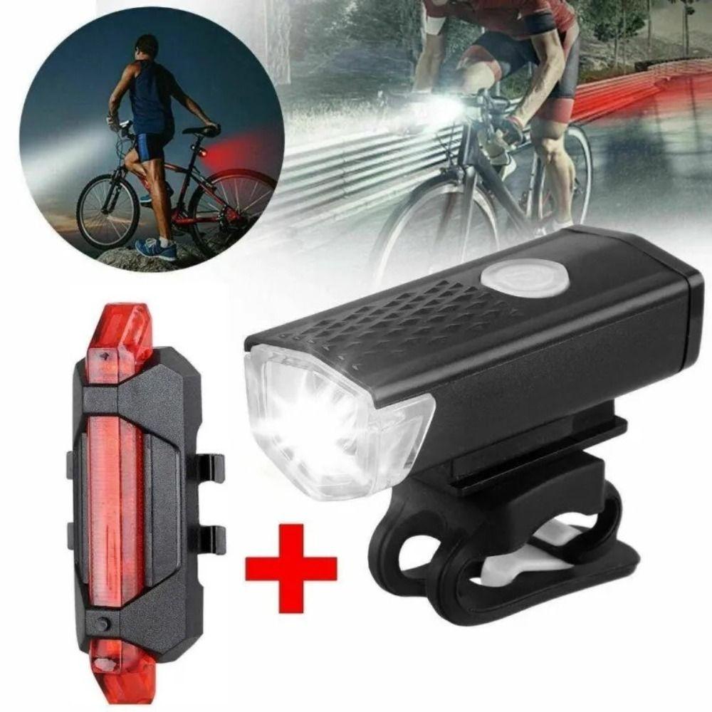2Pcs/Set USB Rechargeable Bike Lights Easy To Install MTB Front Back Lamp  Cycling