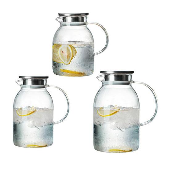 Carafă de sticlă cu capac din oțel inoxidabil Rezistentă la căldură Fierbător rece Capacitate mare Carafă de apă pentru băuturi calde și reci Fără BPA Carafă pentru ceai cu gheață