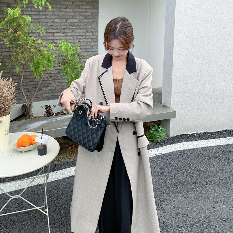 

Женское пальто-тренч в британском стиле, женское двубортное пальто средней длины, новое осеннее пальто во французском стиле XL