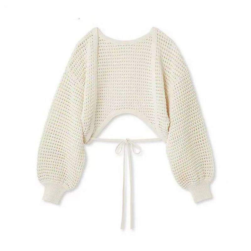 Fr **Short Knit Cardigan Strap Women's Top
