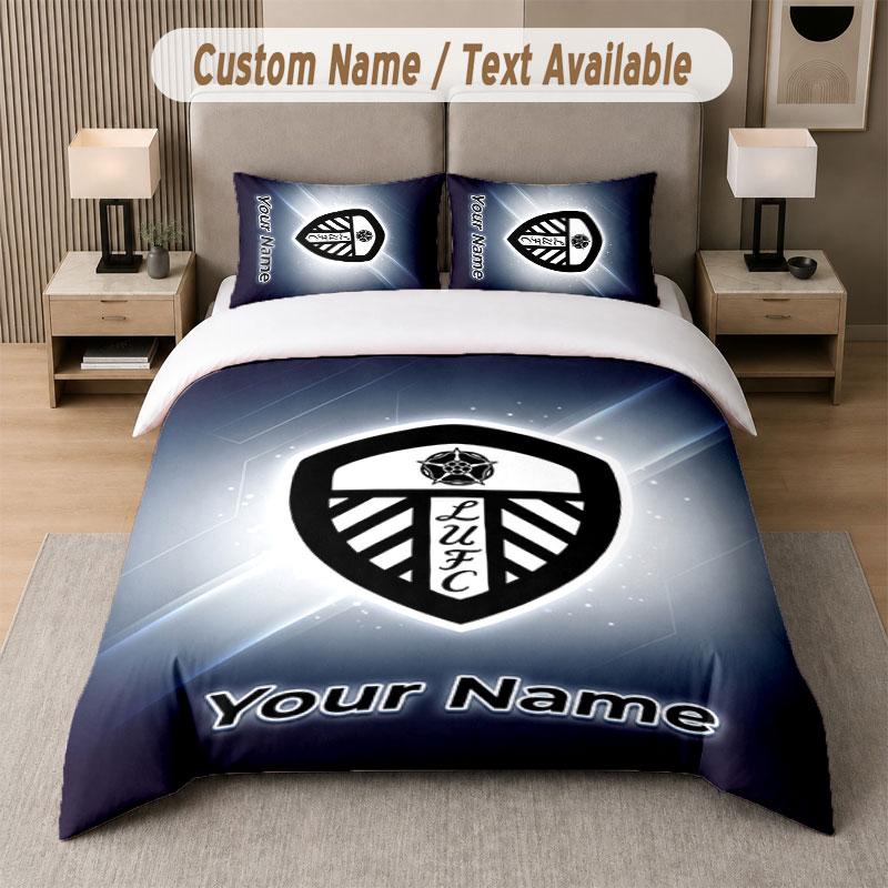 Custom Bedding Set Leeds United Pattern, Print Name Text 1 Duvet Cover Plus 2 Pillowcases Home Textile