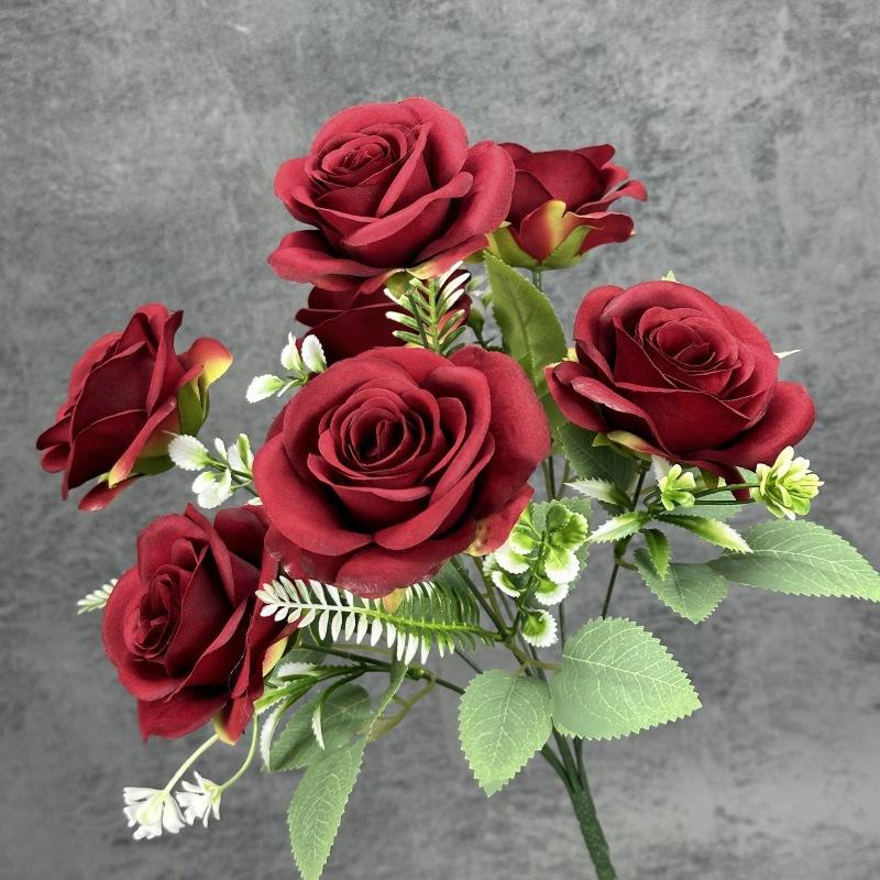 Artificial 7 Heads Rose Bouquet Flower Simulated Rose Bunch for Wedding Party Bridal Bouquet