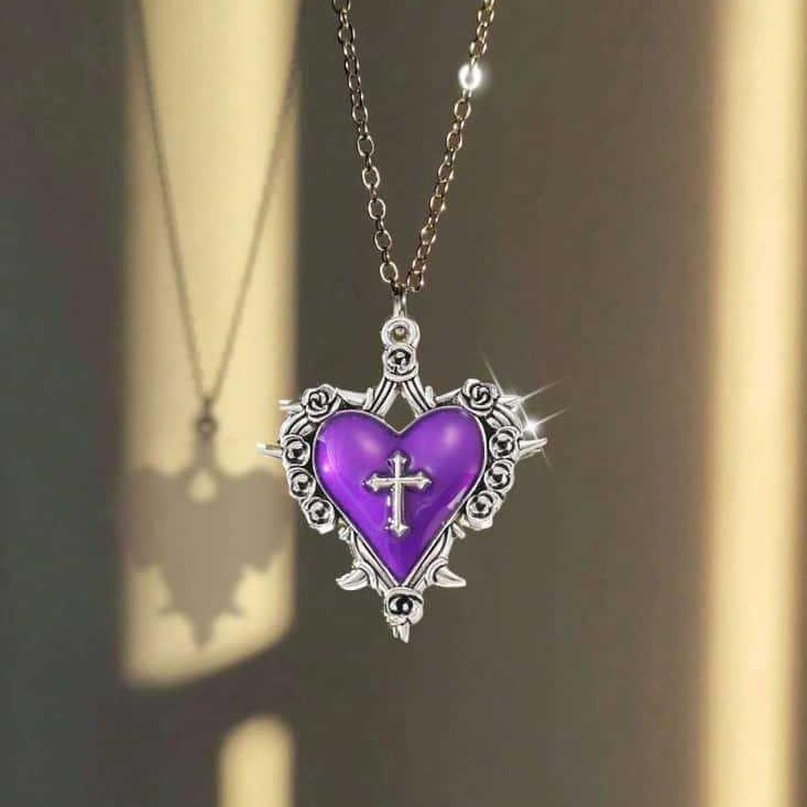 Gothic Heart Shape Necklace With Cross Pendant For Men Women In Vintage Style
