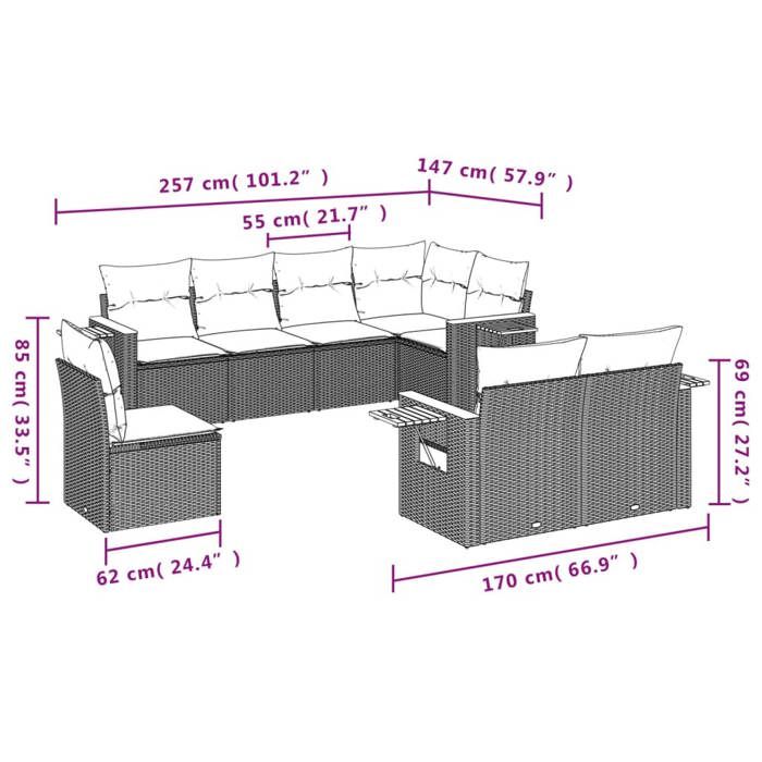 VidaXL Garden Lounge Set with Cushions 8 Pcs, Patio Sofas, Patio Furniture Set, Outdoor Furniture, Black 3227000