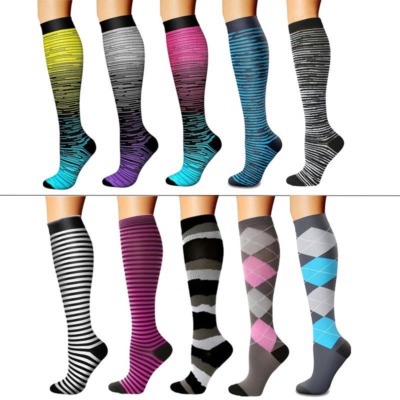 Unisex Gestreifte Kompressions-Radsocken – Elastisch, Stilvoll und Stützend für Fitness und Schöne Beine
