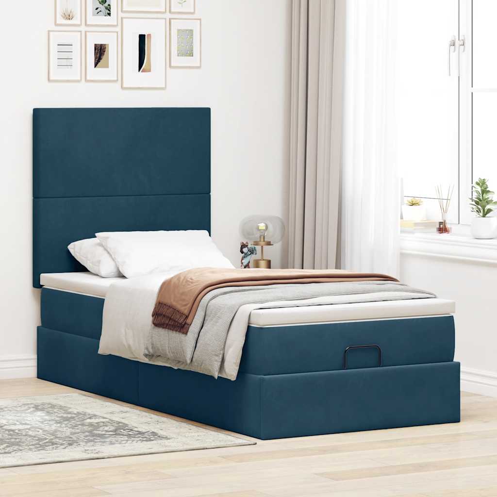Ottoman Bed with Mattress Dark Blue 80x200 Cm Velvet