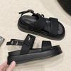 2025 Summer New Flat-bottomed Simple Wind One-word Buckle with Round Head Versatile and Thin Thick-soled Open-toed Muffin Sandals Women