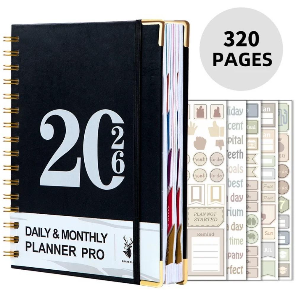 

Spiral Binding 2026 Planner Notebook Index Tags Daily Plan Schedule Yearbook Recording чорний