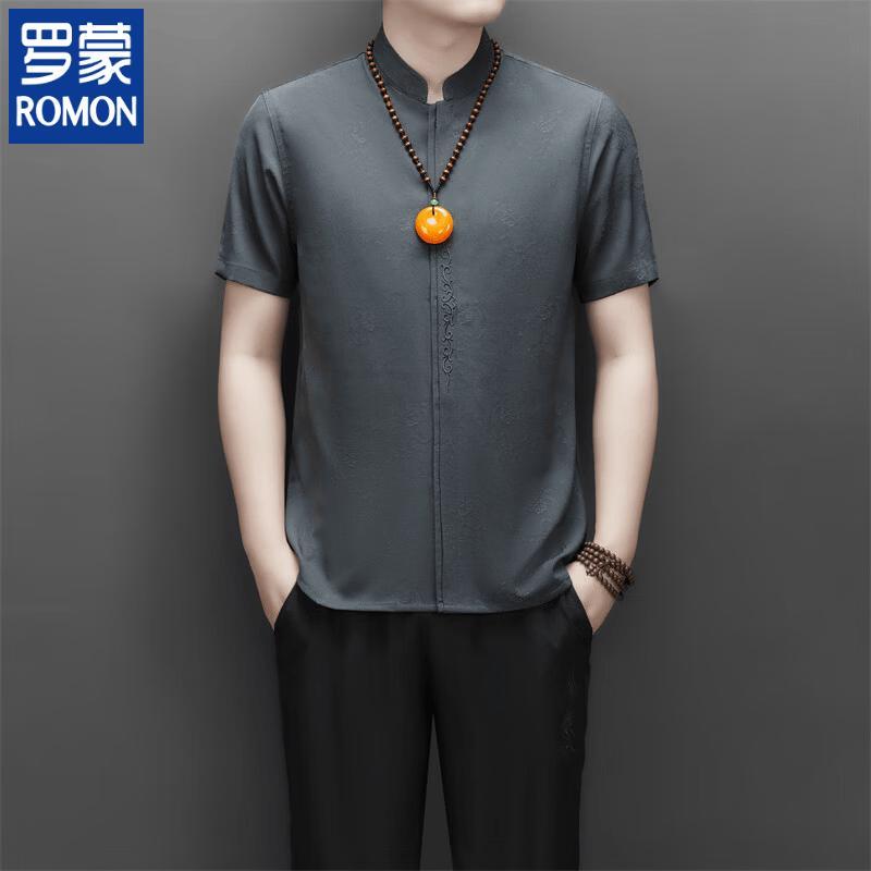 ROMON Men s Chinese Style Stand Collar Short Sleeve Shirt 39/170
