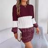 Fall Winter Lazy Wind Loose O-Neck Sweater Dress Women's Long Sleeve Straight Knit Pit Strip Wide Dresses