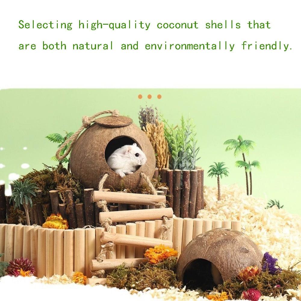 1Pc Reptile Vines Plants With Coconut Shell Ladder Hideout Hermit Crab Decor For Bearded Dragon Lizard Chameleon Tortoise Snake