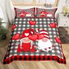 Valentines Day King Duvet Cover Romantic Bedding Set Kawaii Couple Gnome Comforter Cover Pink Rose Hearts Polyester Quilt Cover