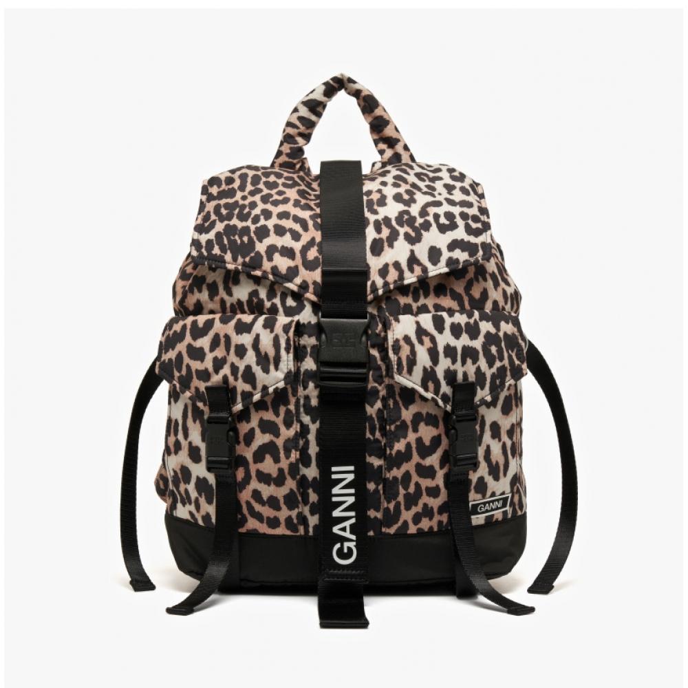 Ganni A4757 943 Leopard Print Tech Backpack