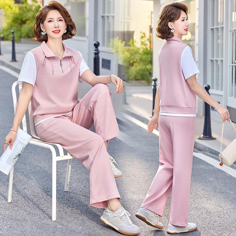 

Trendy Summer Sports Two-Piece Set: Stylish Short Sleeve for Young, Middle-Aged, and Elderly Women - 2026 Fashion 4XL (65-70 kg) рожевий
