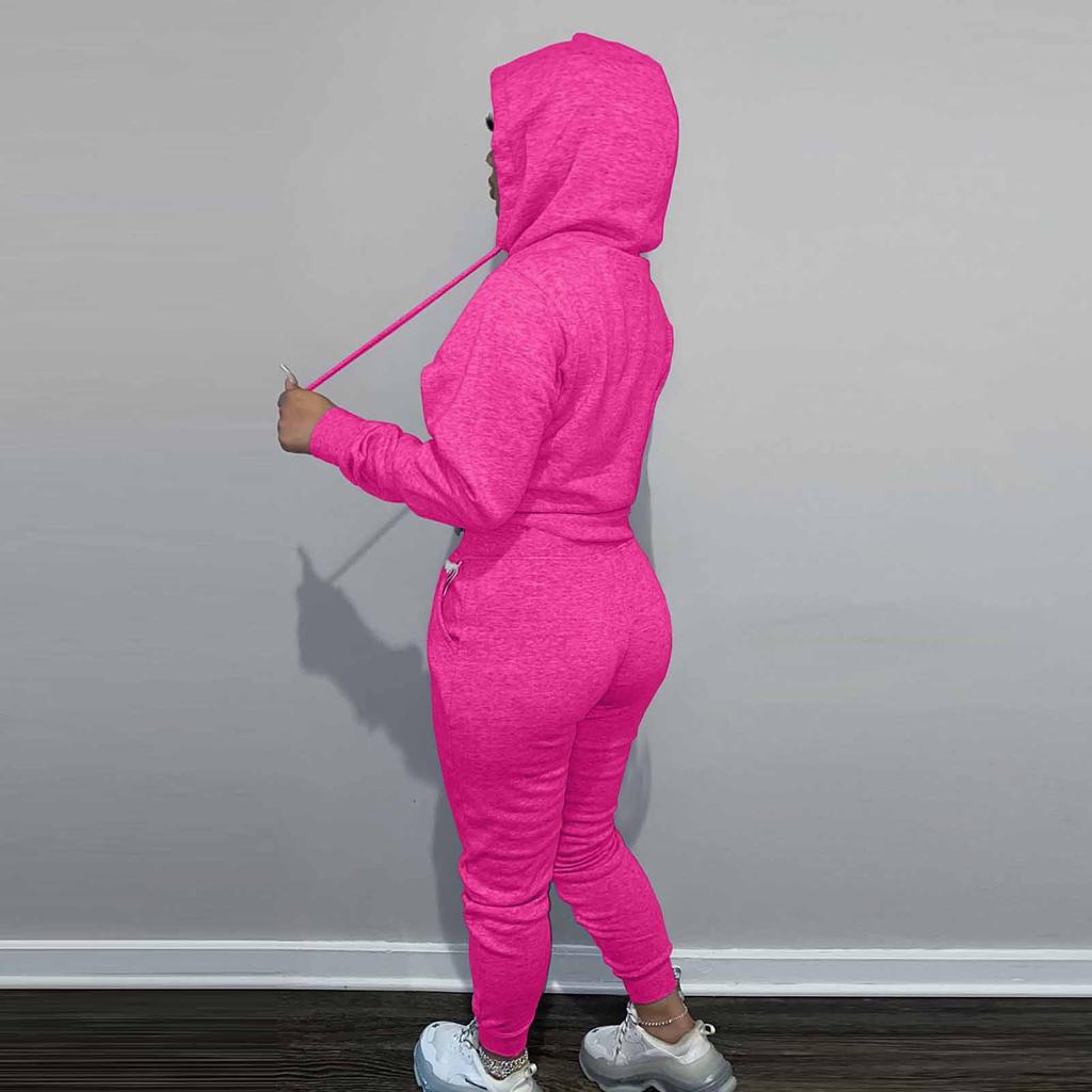 Women's  And Winter Padded Hooded Sweatshirt Two-Piece Casual Sports Suit
