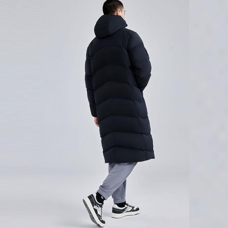 Anta Solid Color Logo Print Zip-Up Hooded Down Jacket Unisex Outerwear Black 952247970-3