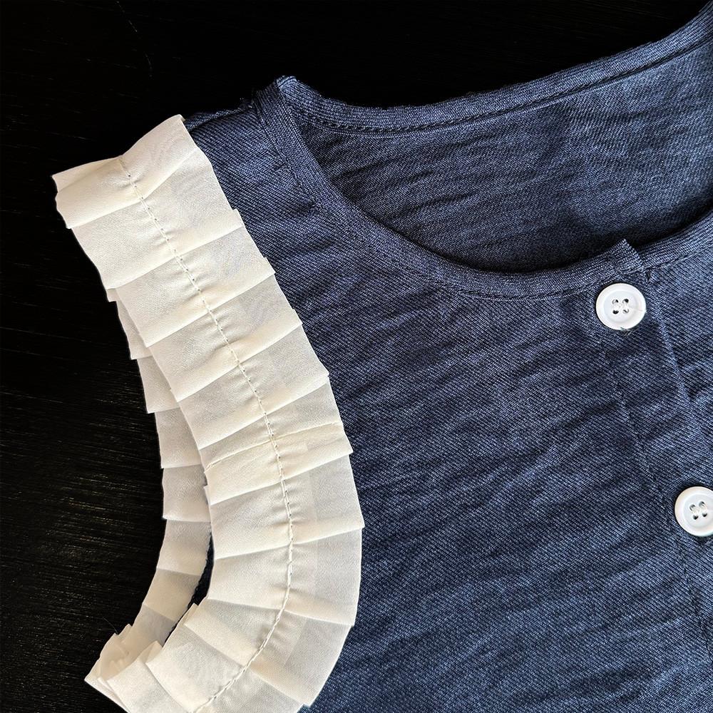 Korean Version Kids Clothes Girls Blue Imitation Denim Suit Summer Sleeveless Wide Leg Pants Two Piece Set