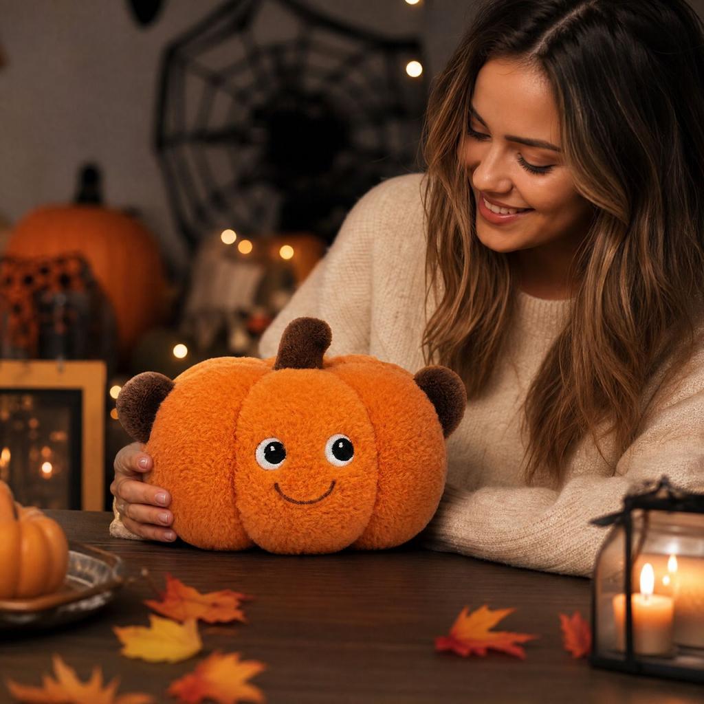 Halloween Pumpkin Plush Toy - Cute Soft Stuffed Pumpkin for Fall Holiday Decor, Party and Home